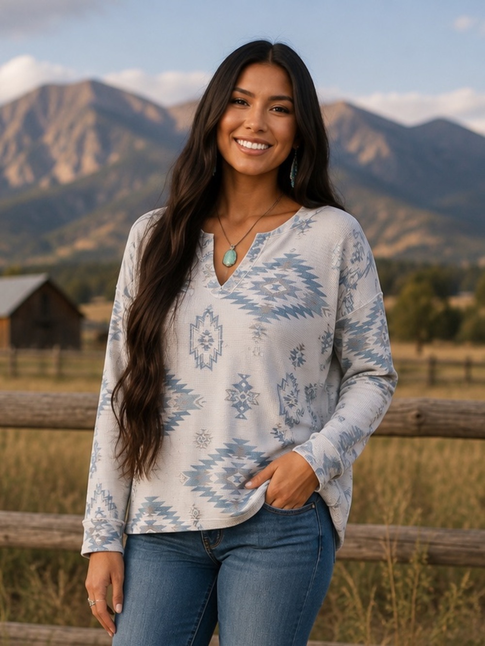 Lucky Brand Aztec Waffle Knit Top